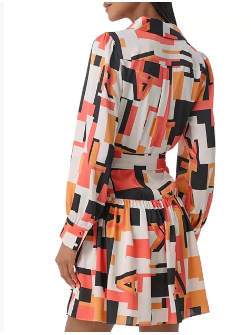 NWT Karl Lagerfeld Paris Geometric Print Long-Sleeve Satin Dress - Picture 3 of 8